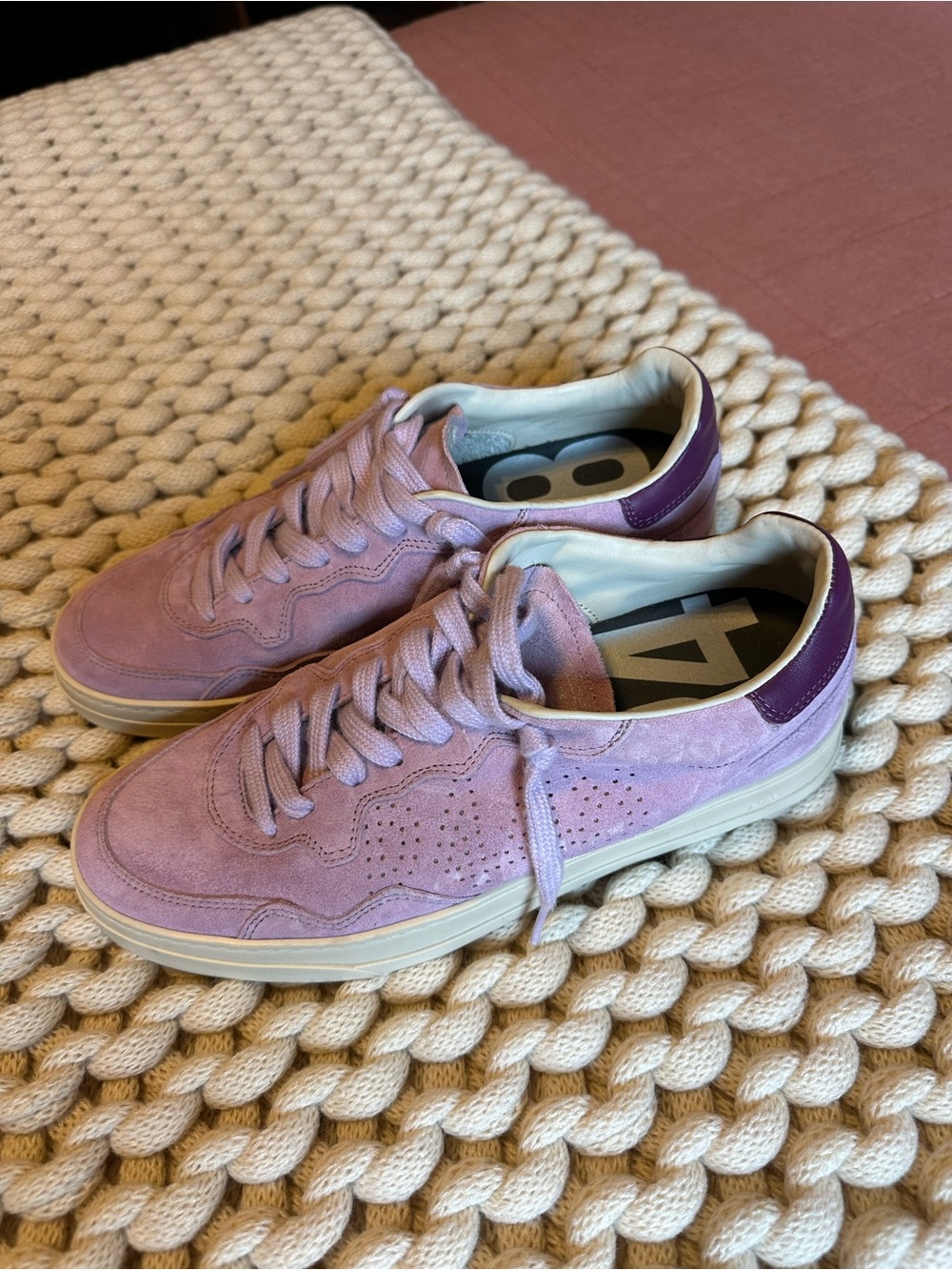 P448 Women’s Lavender Suede Sneakers with Purple Heel